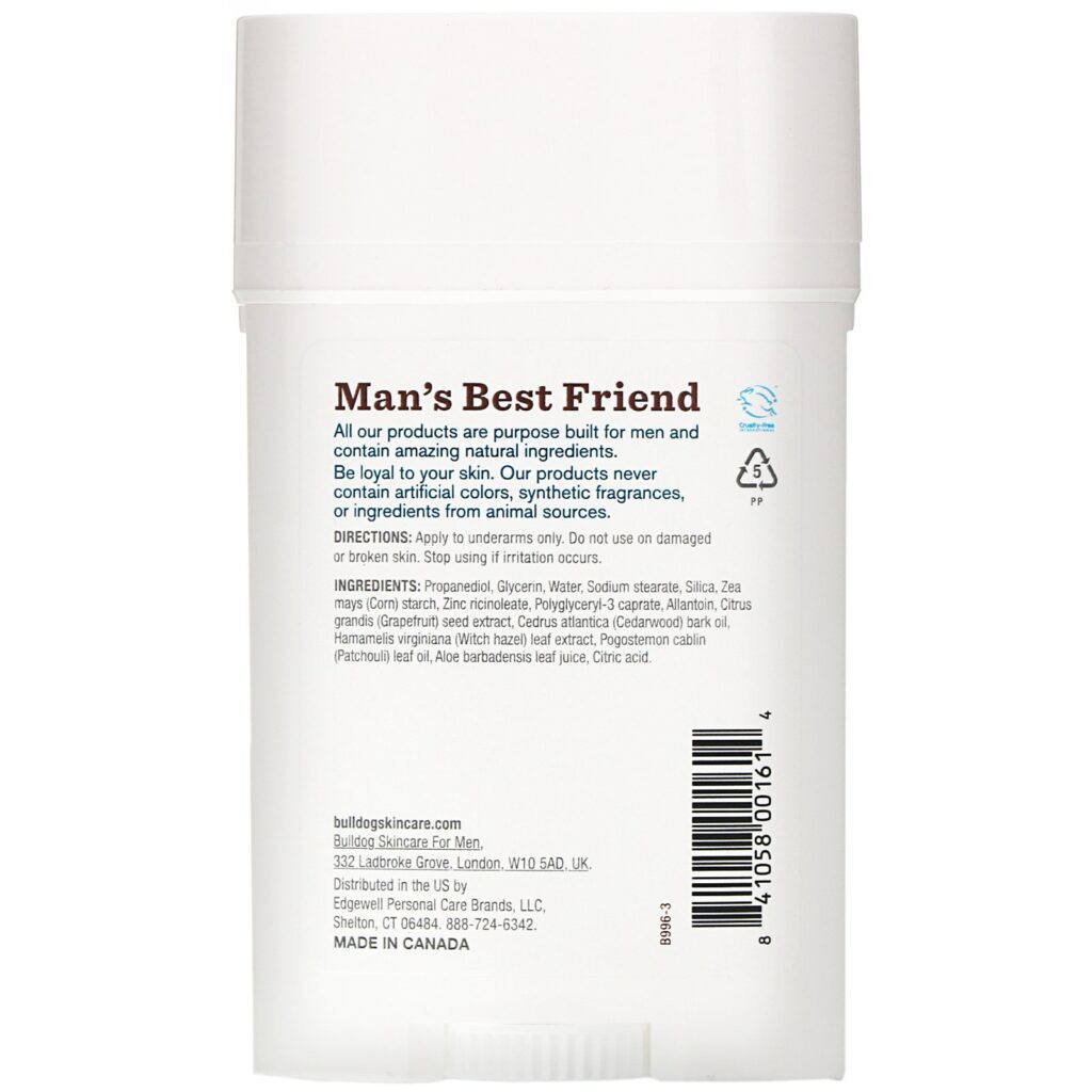 Bulldog Skincare For Men, Desodorante de Cedro e Patchuli, 2,4 oz (68 g) - Imagem 2