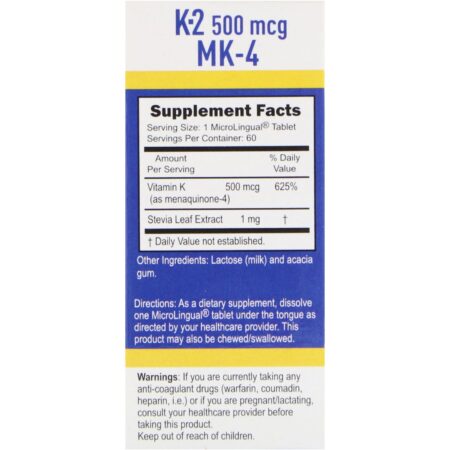 Superior Source, Vitamina K-2, 500 mcg, 60 comprimidos microlinguais solúveis instantâneos - Image 2