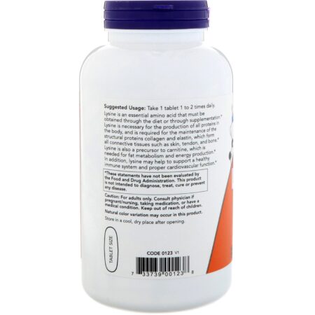 Now Foods, L-Lisina, 1.000 mg, 250 Comprimidos - Image 3