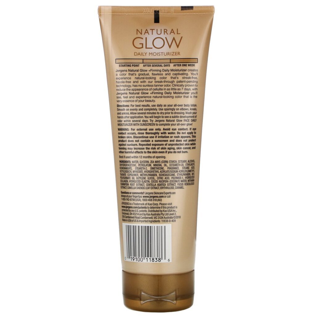 Jergens, Natural Glow, hidratante firmador de uso diário, pele média a bronzeada, 7,5 fl oz (221 ml) - Imagem 2