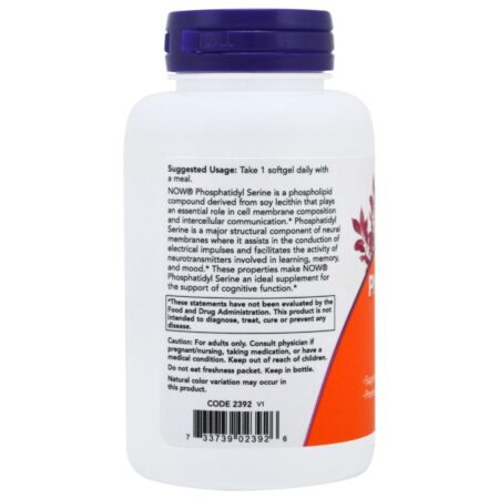 Now Foods, Fosfatidilserina Extrapotente, 300 mg, 50 Softgels - Imagem 3