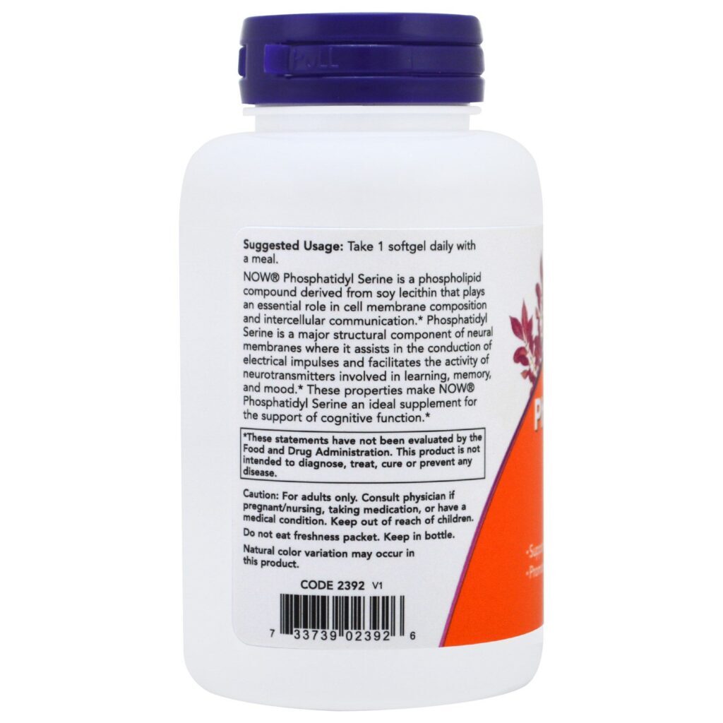 Now Foods, Fosfatidilserina Extrapotente, 300 mg, 50 Softgels - Imagem 3