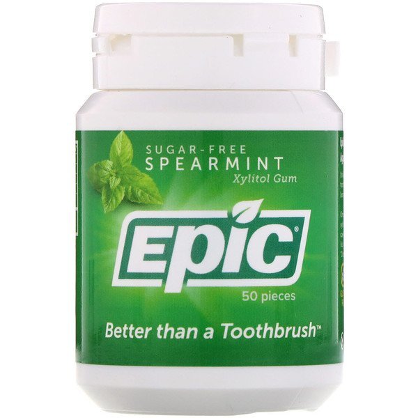 Epic Dental, Goma de mascar com xilitol, sem açúcar, hortelã, 50 unidades
