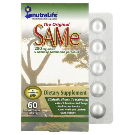 NutraLife, SAM-e (S-Adenosil-L-Metionina) Original, 200 mg, 60 Comprimidos Revestidos Entericamente