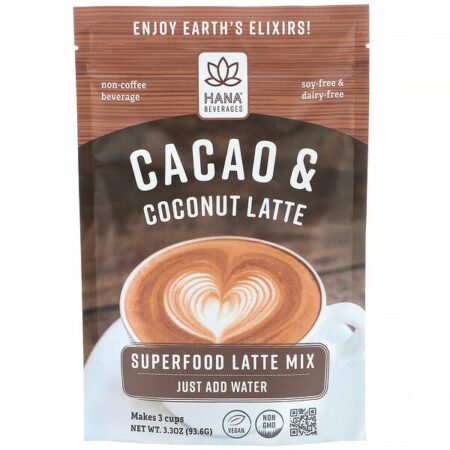 Hana Beverages, Latte de Cacau e Coco, Bebida de Superalimento Sem Café, 3,3 oz (93,6 g)