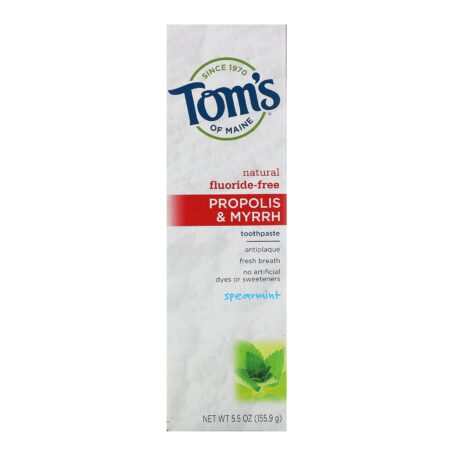 Tom's of Maine, Natural Antiplaue, Propolis & Myrrh Toothpaste, Fluoride-Free, Spearmint, 5.5 oz (155.9 g) - Image 2