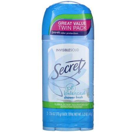 Secret, pH Balanced Antiperspirant/Deodorant, Invisible Solid, Shower Fresh, Twin Pack, 2.6 oz (73 g) Each - Image 2