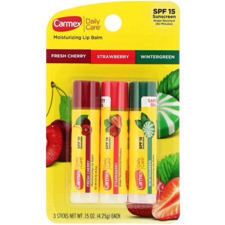 Carmex, Daily Care, Bálsamo Labial Hidratante, Variedade, SPF 15, Pacote com 3, 4,25 g (0,15 oz) Cada - Image 2