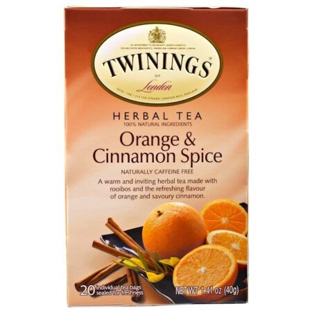 Twinings, Chá de Ervas, Laranja e Canela, Naturalmente sem cafeína, 20 Sachês Individuais, 1,41 oz (40 g)