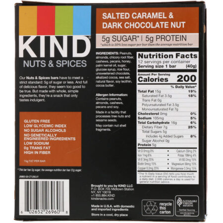 KIND Bars, Nuts & Spices, Salted Caramel & Dark Chocolate Nut, 12 Bars, 1.4 oz (40 g) Each - Image 3