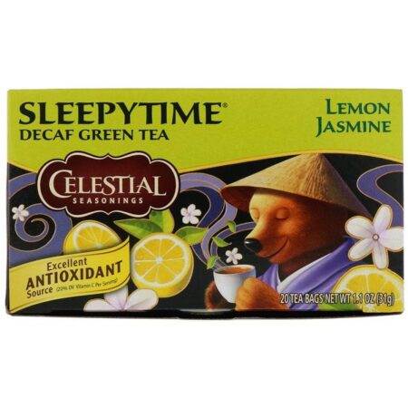 Celestial Seasonings, Hora de Dormir, Limão Verde e Jasmin, Descafeinado, 20 Saquinhos de Chá, 1,1 oz (31 g)