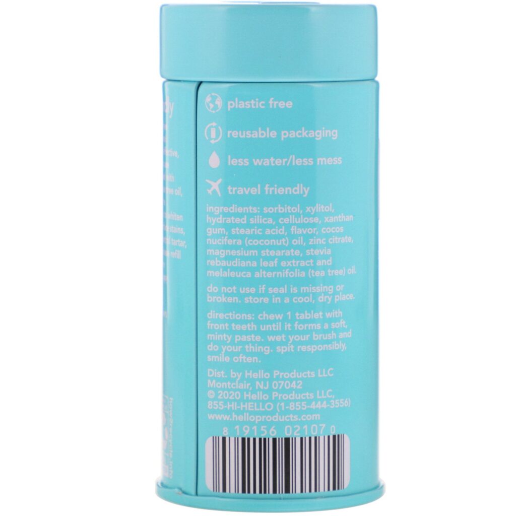 Hello, Comprimido de Pasta de Dente Antiplaca e Branqueador, Hortelã-pimenta Natural, 60 comprimidos - Imagem 2