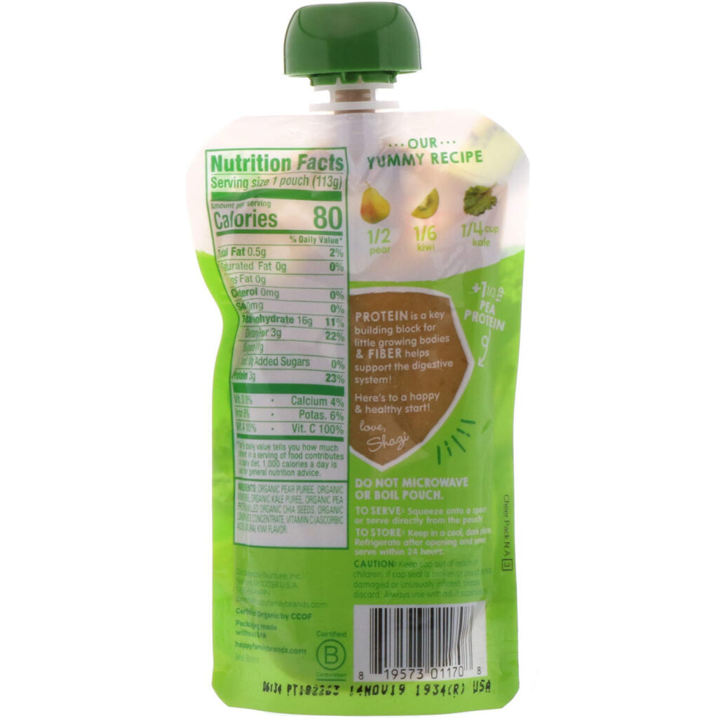 Happy Family Organics, Criança Feliz, Fibra e Proteína, Mistura de Frutas e Vegetais, Fase 4, 113g - Imagem 2