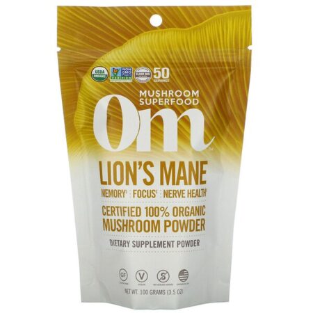 Om Mushrooms, Lion's Mane, Certified 100% Organic Mushroom Powder, 3.5 oz (100 g)