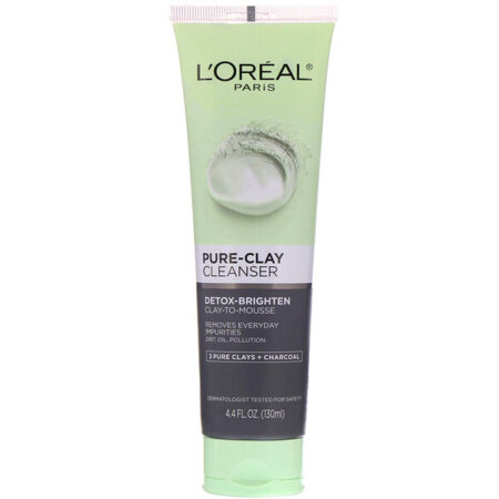 L'Oreal, Limpador Pure-Clay, Detox-Brighten, 3 tipos de argilas puras + carvão, 130 ml