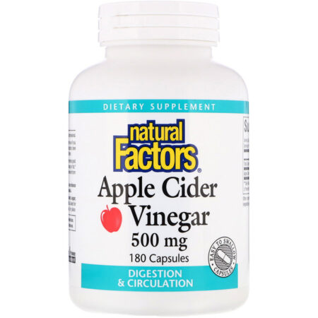 Natural Factors, Vinagre de Cidra de Maçã, 500 mg, 180 Cápsulas