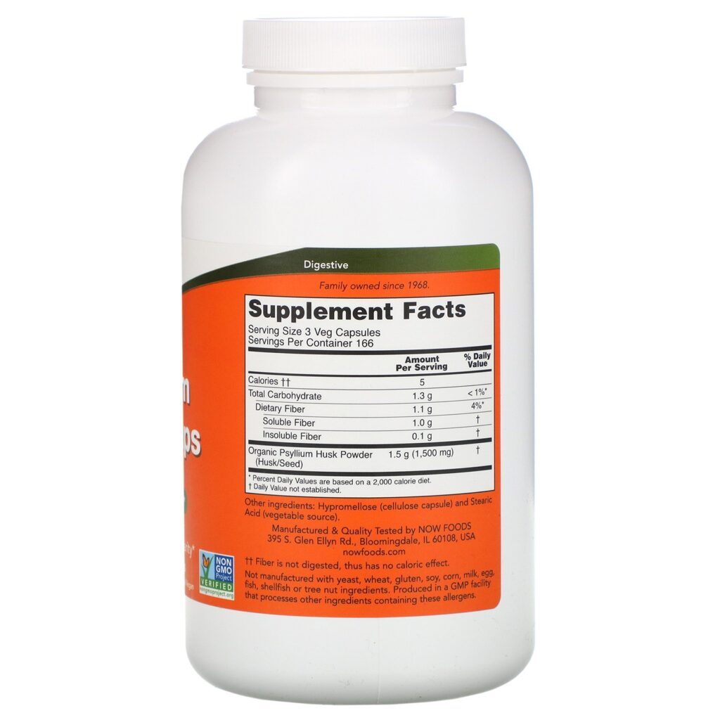 Now Foods, Cápsulas de Casca de Psyllium, 500 mg, 500 Cápsulas Vegetais - Imagem 2