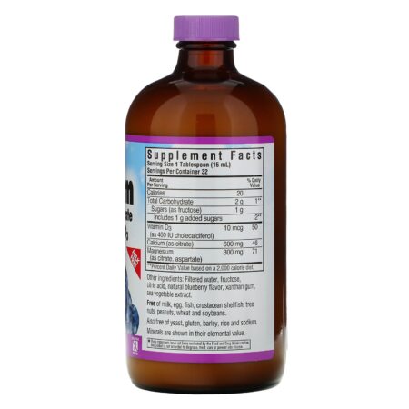 Bluebonnet Nutrition, Citrato de Cálcio e Magnésio Líquido com Vitamina D3, Sabor Natural de Mirtilo, 472 ml (16 fl oz) - Image 2