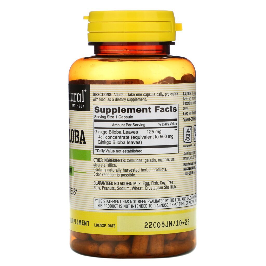 Mason Natural, Whole Herb Ginkgo Biloba, 180 Capsules - Imagem 2