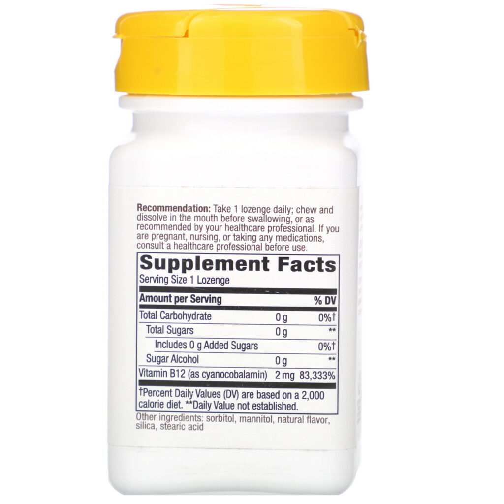 Nature's Way, Vitamin B-12, Cherry Flavored, 2,000 mcg, 100 Vegan Lozenges - Imagem 2