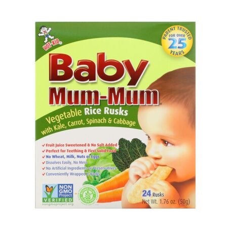 Hot Kid, Baby Mum-Mum, Biscoitos Rusks de Arroz com Vegetais, 24 Biscoitos Rusks