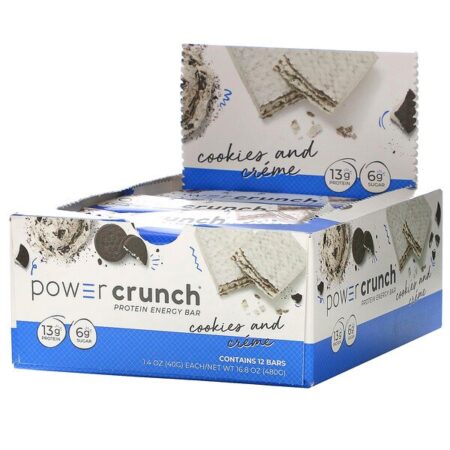 BNRG, Power Crunch Protein Energy Bar, Original, Cookies e Crème, 12 Barrinhas, 40 g (1,4 oz) Cada