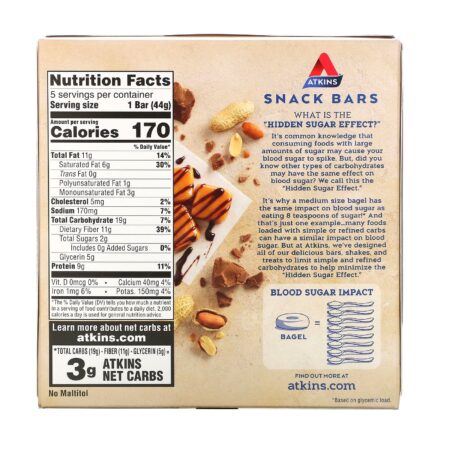 Atkins, Snack, Caramel Chocolate Peanut Nougat Bar, 5 Barrinhas, 44 g (1,6 oz) Cada - Image 2