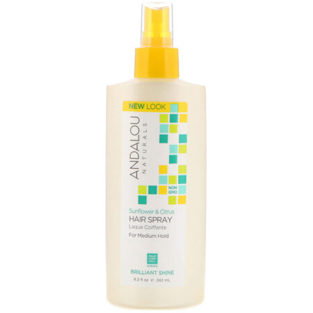 Andalou Naturals, Spray para cabelo, Brilho luminoso, Girassol e Citrus, Fixação Média, 8.2 fl oz (242 ml)