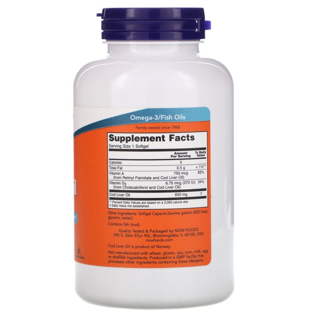 Now Foods, Óleo de Fígado de Bacalhau, 650 mg, 250 Cápsulas Softgel - Imagem 2