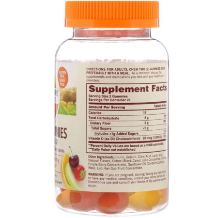 Sundown Naturals, Fiber Gummies with Vitamin D3, Assorted Fruit Flavors, 50 Gummies - Image 2