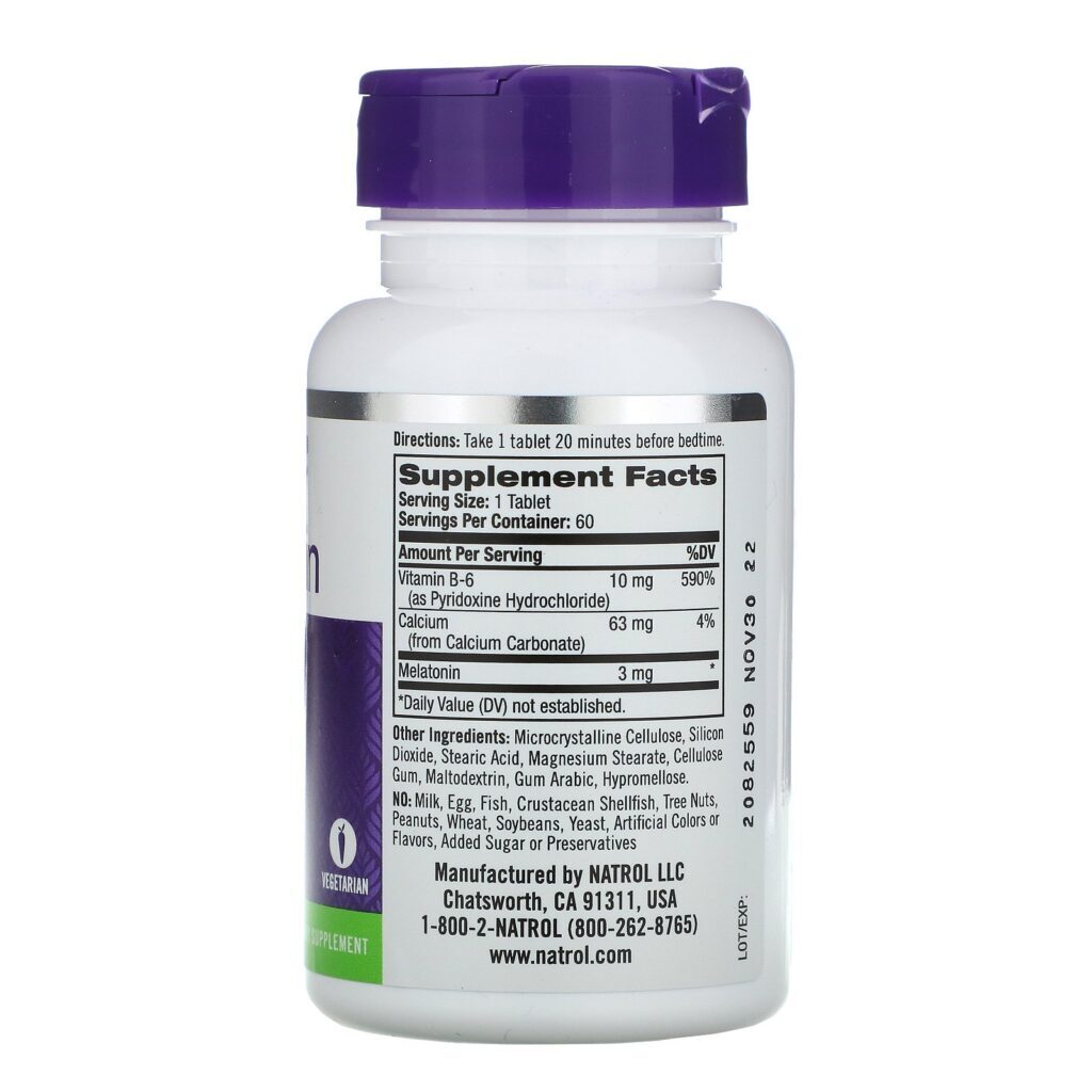 Natrol, Melatonina, 3 mg, 60 Comprimidos - Imagem 2