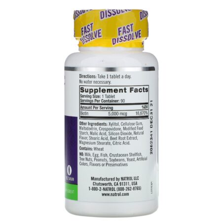 Natrol, Biotina, Morango, 5.000 mcg, 90 Comprimidos - Image 2