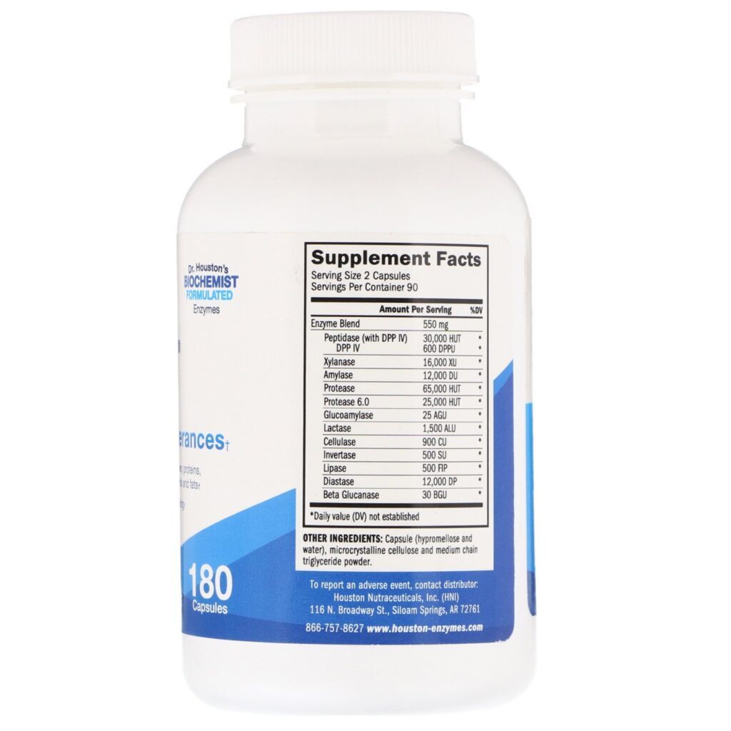 Houston Enzymes, TriEnza, enzima para intolerâncias digestivas, 180 Cápsulas - Imagem 2