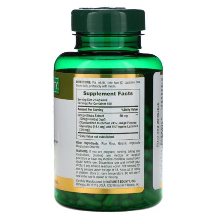 Nature's Bounty, Ginkgo Biloba, 60 mg, 200 Cápsulas - Image 2