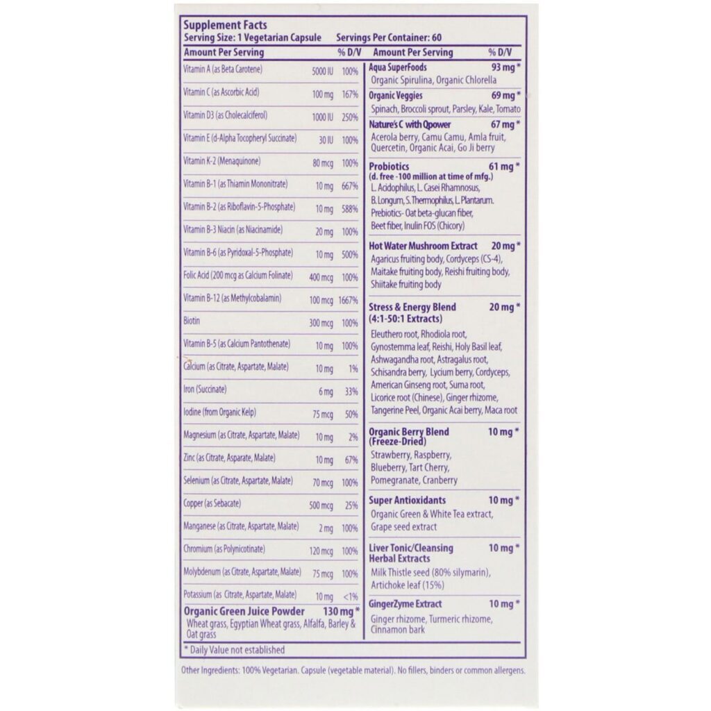 Paradise Herbs, ORAC-Energy, Earth's Blend ('Mistura da Terra'), um superalimento diário multivitamínico, com ferro, 60 cápsulas vegetais - Imagem 2