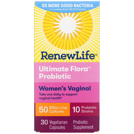 Renew Life, Ultimate Flora Probiotic, Probiótico Vaginal Feminino, 50 Bilhões de Culturas Vivas, 30 Cápsulas Vegetais