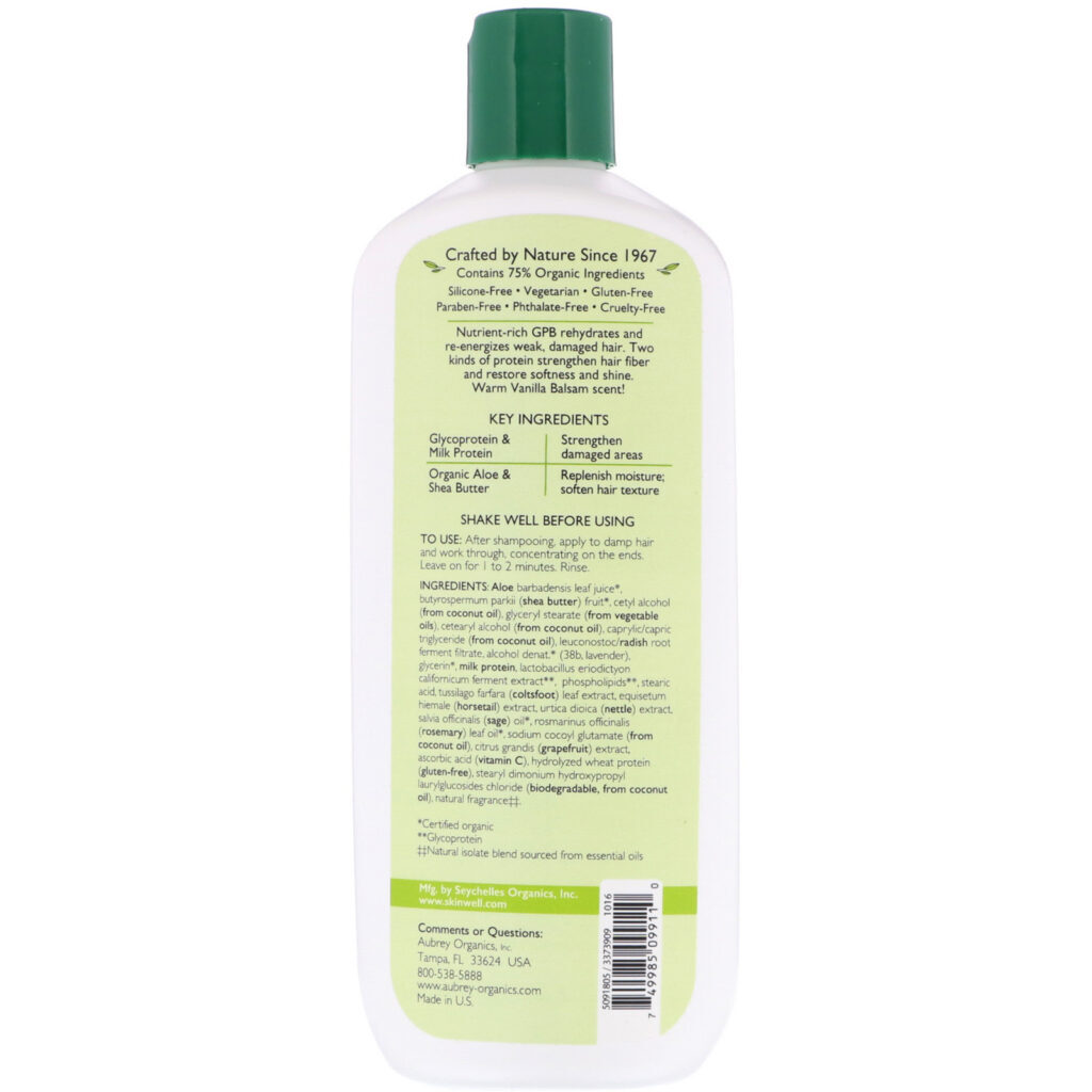 Aubrey Organics, GPB, Balancing Protein Conditioner, Normal Hair, Vanilla Balsam, 11 fl oz (325 ml) - Imagem 2