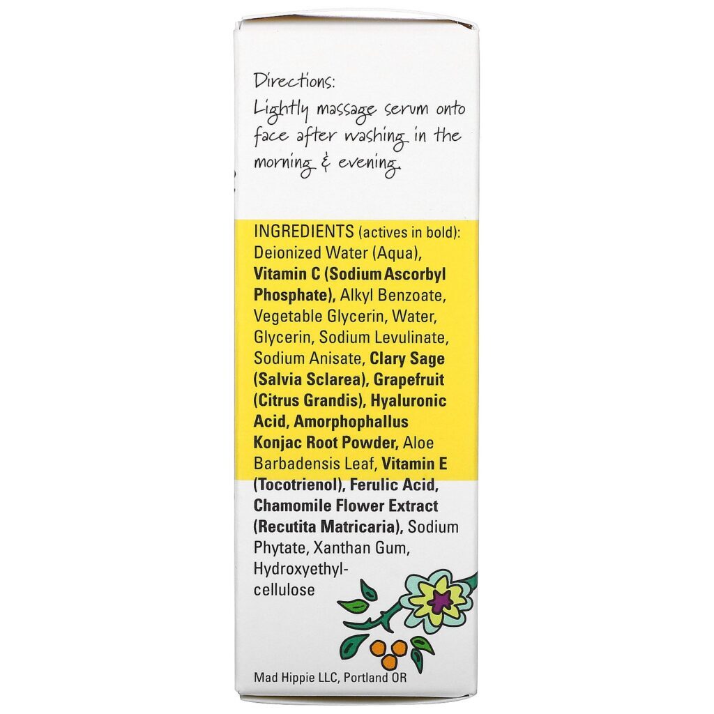 Mad Hippie Skin Care Products, Sérum de Vitamina C, 8 Ingredientes Ativos, 30 ml (1,02 fl oz) - Imagem 3