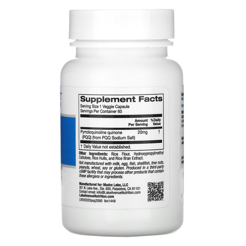 Lake Avenue Nutrition, PQQ (Pyrroloquinoline quinone), 20 mg, 60 Cápsulas Vegetais - Imagem 2