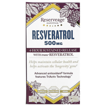 ReserveAge Nutrition, Resveratrol, 500 mg, 60 Cápsulas Vegetais