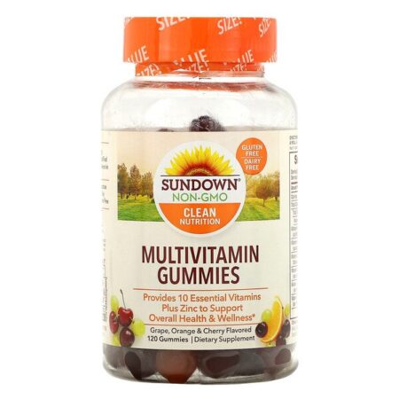 Sundown Naturals, Balas de Goma Multivitamínicas, com Sabor a Uva, Laranja e Cereja, 120 Unidades