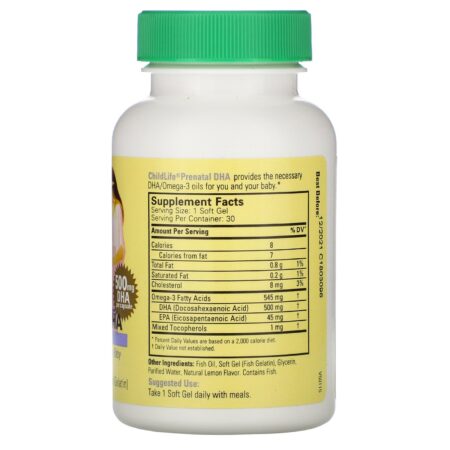 ChildLife, Prenatal DHA, Sabor Natural de Limão, 500 mg, 30 Cápsulas Gelatinosas - Image 2