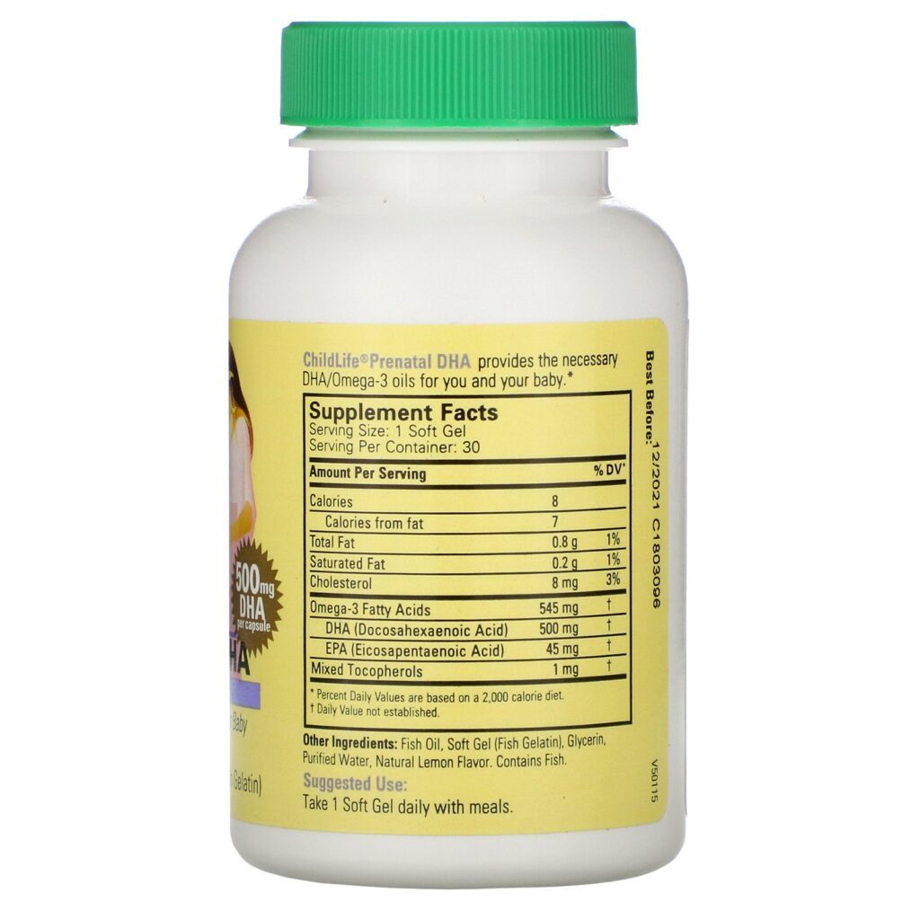 ChildLife, Prenatal DHA, Sabor Natural de Limão, 500 mg, 30 Cápsulas Gelatinosas - Imagem 2