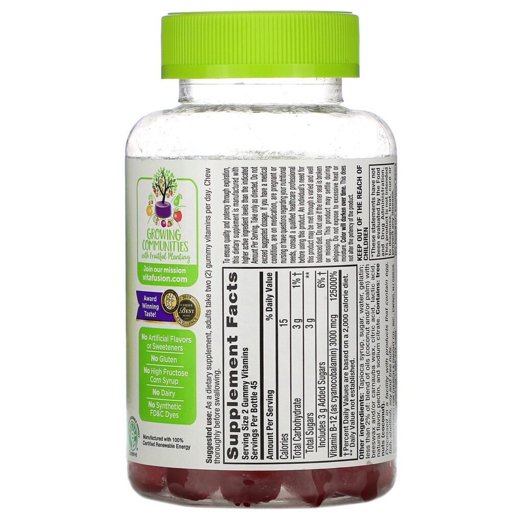 VitaFusion, Extra Strength B-12, Natural Cherry Flavor, 3,000 mcg, 90 Gummies - Imagem 2