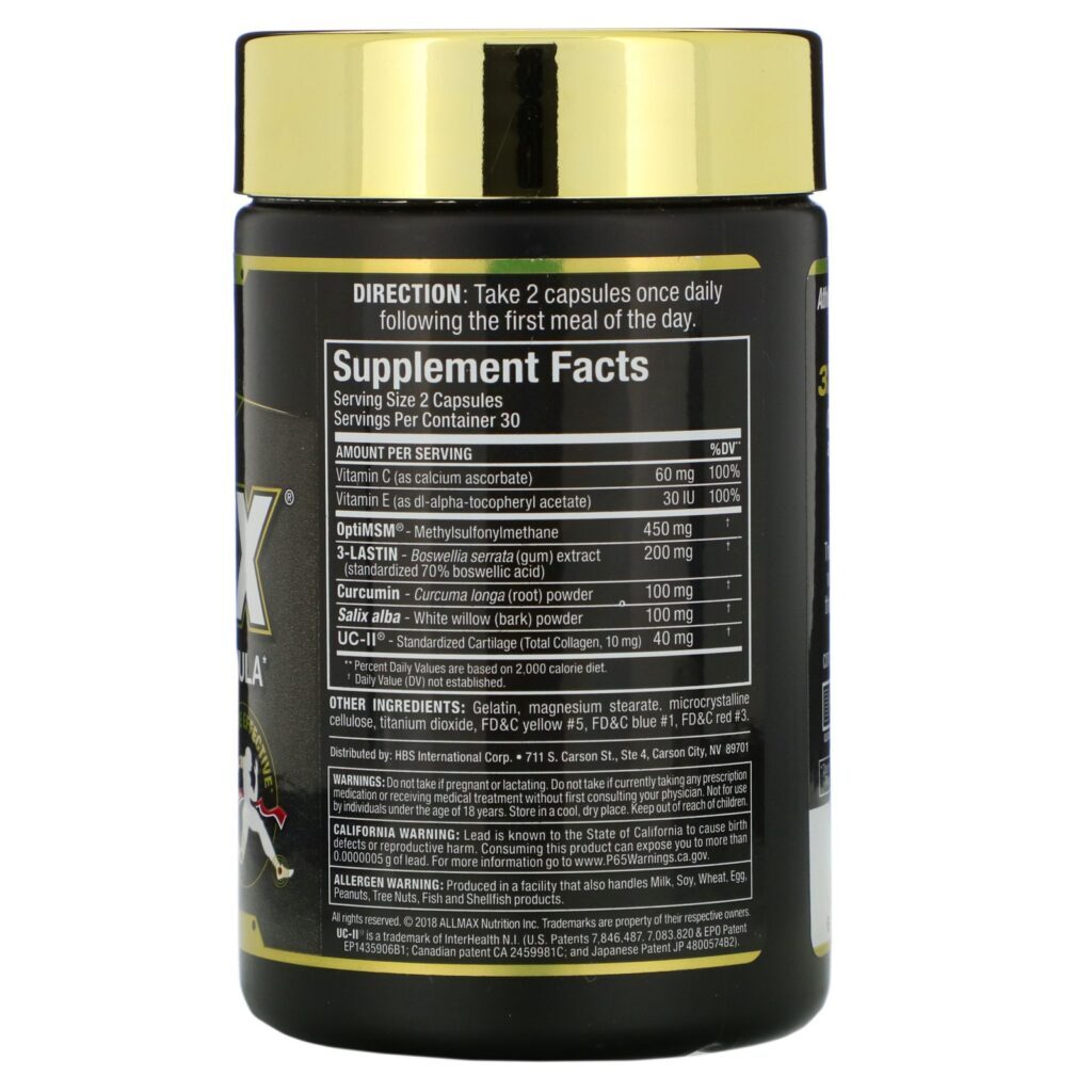 ALLMAX Nutrition, AllFlex, Fórmula para Articulações All-In-One, 60 Cápsulas - Imagem 2