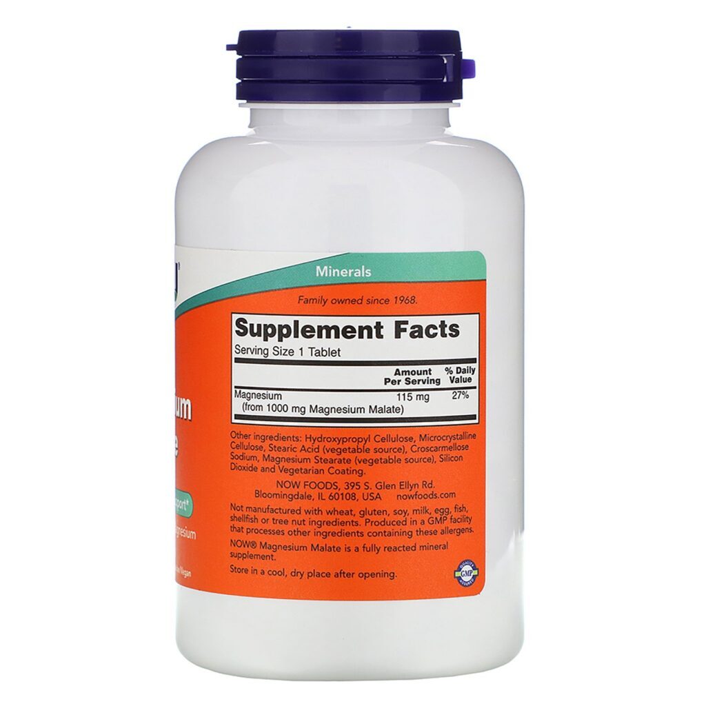 Now Foods, Malato de Magnésio, 1.000 mg, 180 Comprimidos - Imagem 2