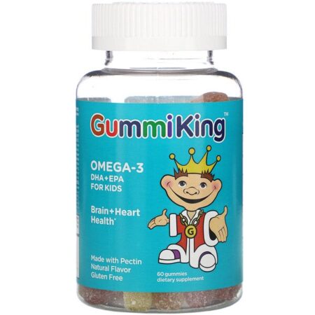 GummiKing, Ômega-3 DHA + EPA para Crianças, Morango, Laranja e Limão, 60 Balas de Goma