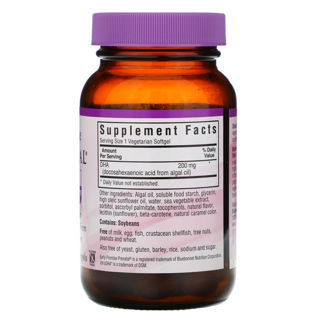 Bluebonnet Nutrition, Early Promise Prenatal, Gentle DHA, 200 mg, 60 Vegetarian Softgels - Imagem 2