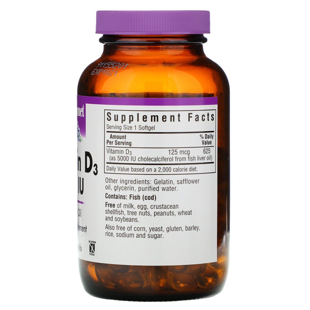 Bluebonnet Nutrition, Vitamina D 3, 5000 UI, 250 cápsulas de softgel - Imagem 2
