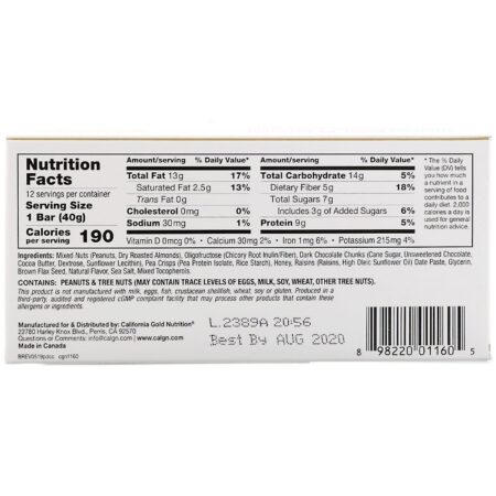 California Gold Nutrition, Alimentos, Barras com Pedaços de Amendoim e de Chocolate Meio Amargo, 12 Barras, 40 g (1,4 oz) Cada - Image 3